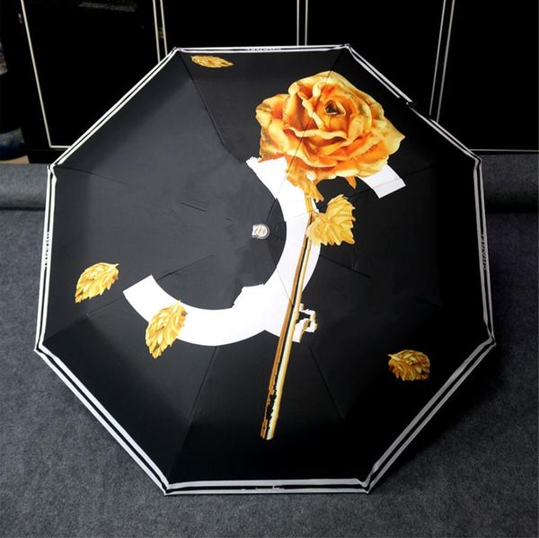 2023 Paraguas de diseño elegante con logotipo empalmado, sombrilla adecuada para la lluvia solar, sombrilla plegable para niña, idea GC2091