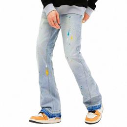 2023 Y2K Fi Ink Graffiti Baggy Ripped Flare Jeans Pantalones para hombres Ropa Coreana Casual Mujeres Pantalones de mezclilla Vetements Homme Y7Pf #