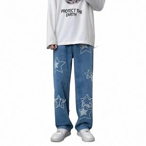 2023 Y2K Streetwear Star Broderie Baggy Jeans Pantalons Hommes Vêtements Vintage Bleu Droit Kpop Femmes Denim Pantalon Ropa Hombre L12P #