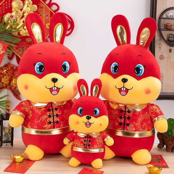 2023 año de conejo zodiaco conejito de peluche de juguete animal relleno mascota muñeca de la suerte para el ornamento chino