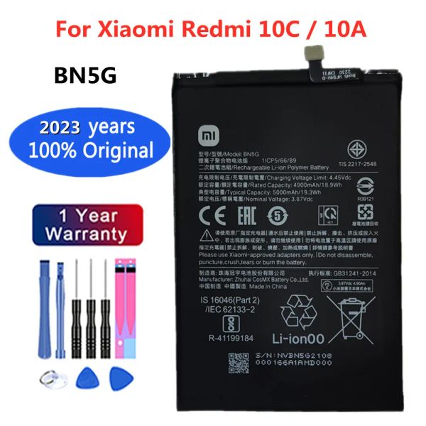 2023 ans Original Xiao Mi Bn5g 5000mAh Batterie de téléphone pour Xiaomi Redmi 10c Redmi 10A Pièces de remplacement de batterie intégrée + outils