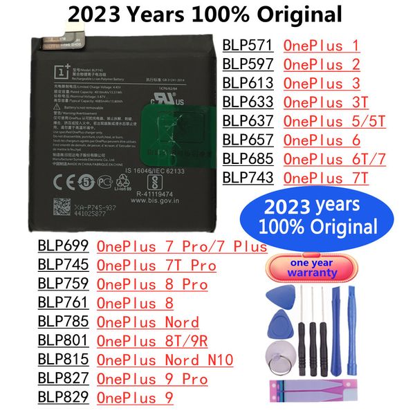 2023 ans Batterie d'origine pour OnePlus 2 3 3T 5 5T 6 6T 7 PRO 7PRO 7PLUS PLUS 7T PRO 8 PRO 8T 9R NORD N10 9 PRATTES TÉLÉPHONES PRO