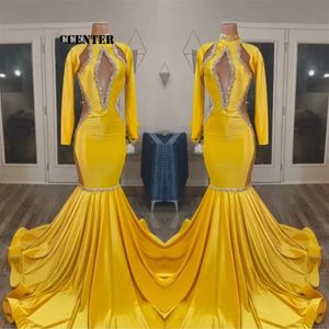 2023 Robes de bal jaune en or pour filles noires robe de fête africaine manches longues de soirée spéciale robe de soirée robe de femme gw021 2683
