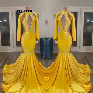 2023 robes de bal en or jaune pour les filles noires robe de soirée africaine à manches longues occasion spéciale robe de soirée sirène robe de femme 231I
