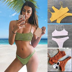 2023 jaune à volants accroché Sexy Bikini ensemble femmes Push Up Pad soutien-gorge Biquini Triangle maillots de bain Drone P230530