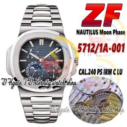 2023 ZF 40 mm 5712/1A-001 PP240 automatisch herenhorloge maanfase blauwe textuur wijzerplaat gepolijst geborstelde bezel saffier SS roestvrij stalen armband eeuwigheid super horloges