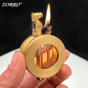 2023 ZORRO Nieuwe Transparante Laag Magazijn Retro Kerosine Lichter Gift Collection Kleine en Handige Originele Koperen Aanstekers J4MR