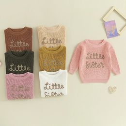 20230818 Lioraitiin 018M suéter para niñas pequeñas, jerséis de manga larga con Bordado de letras, camisetas cálidas de punto 240313