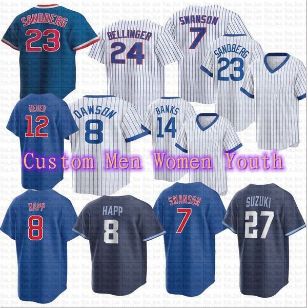 7 Maillots de baseball Dansby Swanson Seiya Suzuki Cody Bellinger Marcus Stroman Ian Happ Trey Mancini Kyle Hendricks Nico Hoerner Sagesse Hosmer Gomes Banks Jersey2023