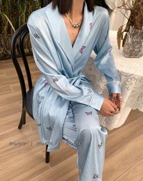 2023Blauwe vlinder gedrukt patroon pyjama vrouwen pyjama jarretel broek driedelige set vrouw desigher pijamas kerstcadeau