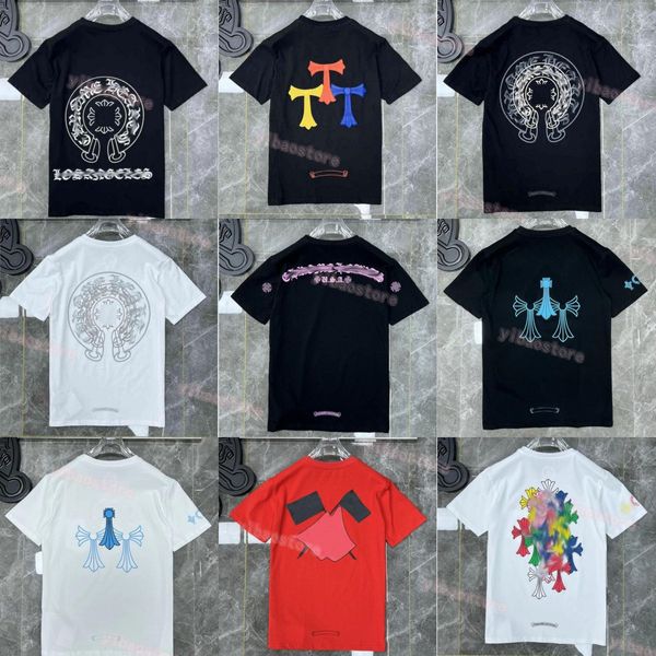 2023classics Mens Ch T Shirts Corazón Marca de alta calidad Cuello redondo Cromos Mangas cortas Tops Camisetas Camisetas Casual Herradura Sánscrito Cruz Impresión Chromees Corazones 11 A5X