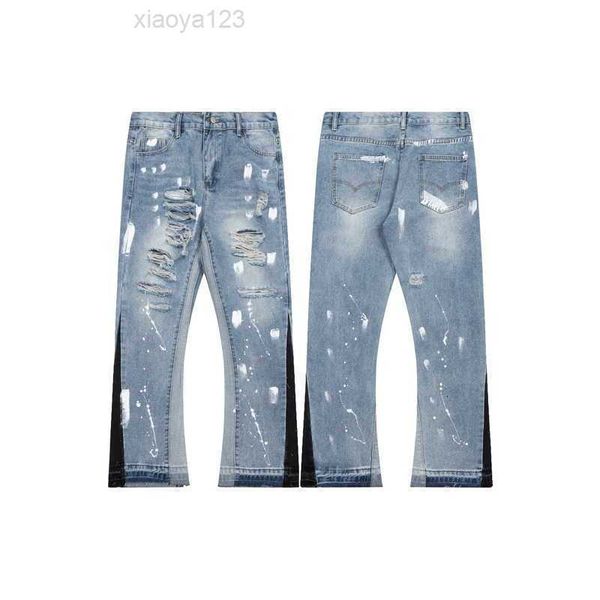 2023Clothing Galleryes Depts Jeans Pant Fw22 Vintage G-label Micro Horn Loose Hole Biker Pantalon de moto déchiré en détresse Hip Hop