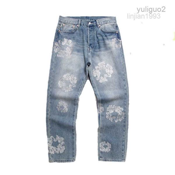 2023pour les femmes jeanbaggy hommes couronne noire jambe large perles fermeture éclair pantalon classique short en denim violet streetwear pantalons de survêtement décontractés designers