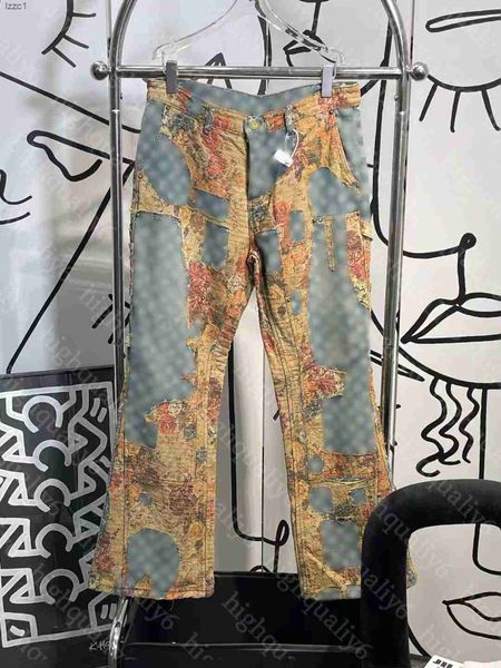 2023FW estilo europeo y americano de otoño/invierno Jacquard Jeans Distessed Jeans LL Pisos XMXFABLE VERSÁTIL