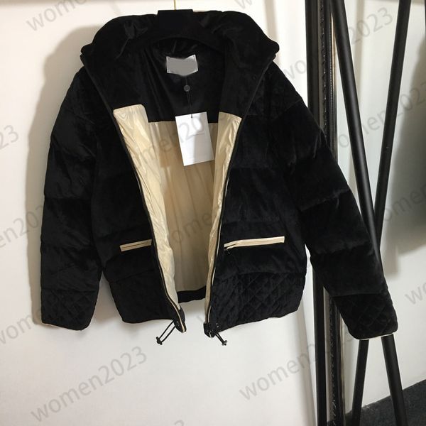 2023fw femmes designer doudounes vestes d'hiver nouvelle poche à fermeture éclair à manches longues à capuche veste rembourrée en velours haut de gamme noir femme manteaux courts taille S M L