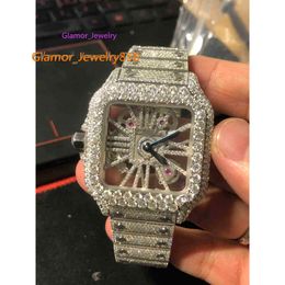 2023 Luxe Designer Custom Skeleton Silver Moissanite Diamond Watch Pass Getest Quartz Uurwerk TDiamond setting