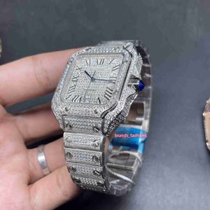 2023men's Ice Diamonds Silver roestvrijstalen kast vol diamant glans goed automatisch horloge