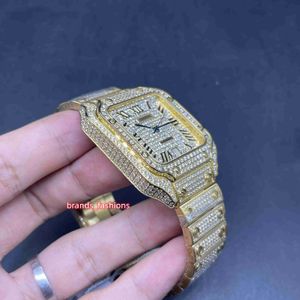 2023men's Ice Diamonds Yellow Gold roestvrijstalen kast Volledige diamant glans goed automatisch horloge