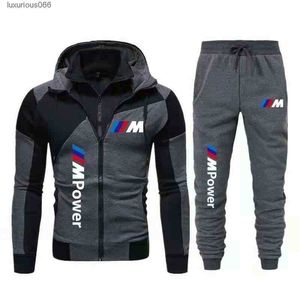 2023 hommes ensembles deux pièces sweats à capuche survêtement veste à glissière pantalon sweat hommes sport costumes Bmw m puissance impression vêtements de sport