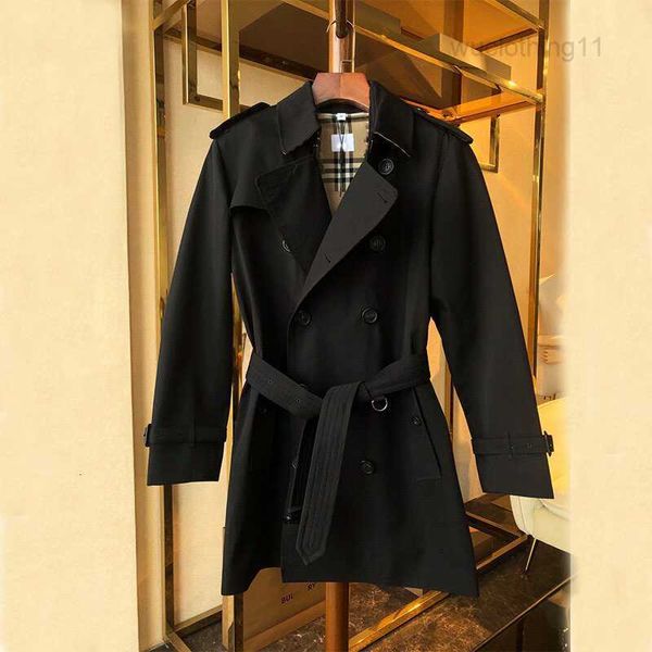 2023Mens Trench Coat Burb Designer veste courte classique tunique ceintures revers mince double boutonnage coupe-vent pardessus avec ceinture coupe-vent pour hommes manteau noir et kaki