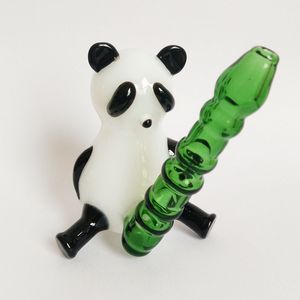 2023New Arrivée Assis Creative Panda Tuyaux À Main En Verre Brûleur À Tabac Fumer Rig Bong 11cm Hauteur