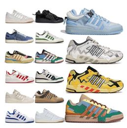 2023New Casual Chaussures Bad Bunny x Forum Boucle Low Jaune Crème Bleu Teinte Core Noir Benito Patchwork Beige hommes femmes formateurs en plein air designer