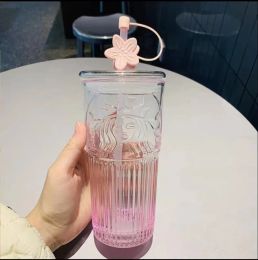 2023Nueva taza creativa (bebidas) de Starbucks Taza de vidrio de gran capacidad con flor de cerezo rosa con taza de paja