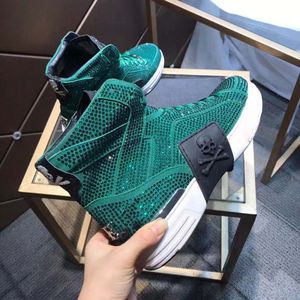 2023New Tube haut Genune cuir paillettes bottes peau de vache couple fond épais femmes hommes chaussures strass métal crâne Nnkle bottes mjitr0001