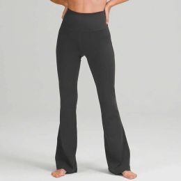 2023New L-06 Pantalones acampanados de yoga de cintura alta para mujer Pantalones deportivos de pierna ancha Color sólido Caderas delgadas Medias de baile sueltas Leggings de talla grande para gimnasio para mujer Pantalones de chándal para correr