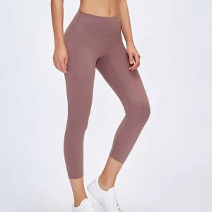 2023New L-146 Leggings courts de yoga taille haute pour femmes sans couture avant, sensation nue, pantalon Capri de sport, de gymnastique, de course, de survêtement serré, Original