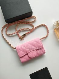 2023New luxe merk CC Change Bag -keten Kaarthouder Classic Wallet Card Clip Caviar Cowhide Sheep Belt Box