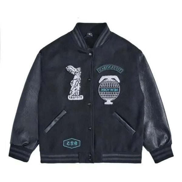 2023SS Chaquetas de béisbol negras Hombres Chaqueta de diseñador Tiffany Manga de cuero Nueva York Abrigos para hombre 925 827