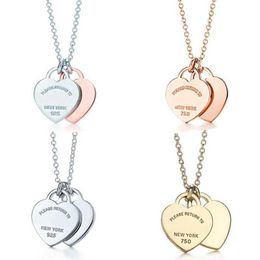 2023ss Classic 925 Sterling Silver Necklace, Double Heart Pendant bijoux de mode pour femmes, original 1: 1 de haute qualité sans boîte