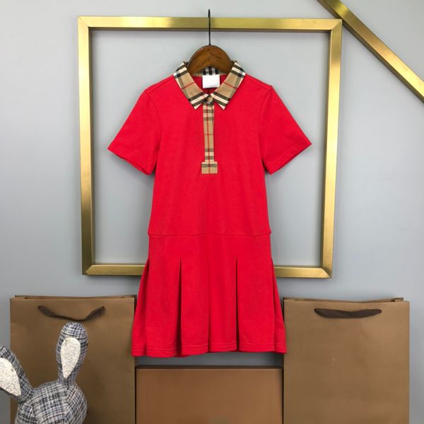 2023ss Deisgner Girls Vestidos de polo color rojo verano preppy plisado falda plisado vestidos deportivos de algodón de manga corta faldas de almohadillas