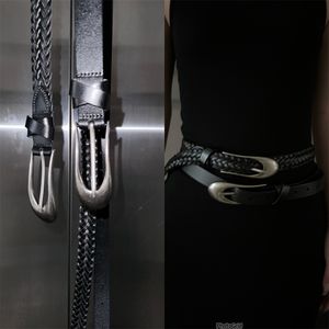 Cinturón con hebilla Irregular 2023SS hecho de nudos de punto de cuero genuino de textura antigua accesorios de encanto de moda sin género