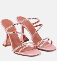 2023SS Luxury Amina Muaddi Naima Sandals Shoes Women Crystals embellished Strappy Satin Martini Heel Party Dress Wedding Lady Sandalias EU35-42,With Box