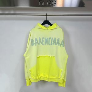 2023ss Hommes Logo Imprimé Casual Lâche À Capuche Dégradé Jaune Bande Bandage Logo Imprimé Lâche Ajustement Surdimensionné Pull À Capuche Veste À Glissière