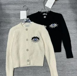 2023ss Nuove giacche da donna firmate Moda di alta qualità Strass occhio slim fit nero Ricamo stampato fibbia in metallo lavorato a maglia Cardigan a maniche lunghe Giacche