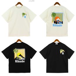 2023ss Rhude T-shirt Maanlicht Tropic Print Tee Mannen Vrouwen Versie Korte Mouw RHUDE T-shirt Tees Oversized
