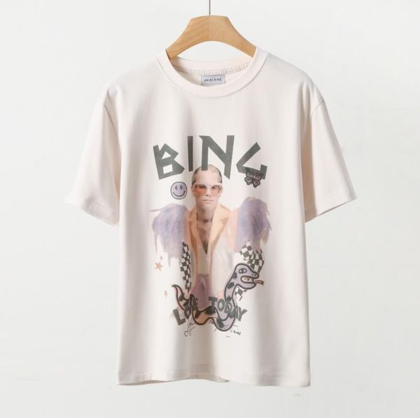 2023ss été AB marque de mode Femmes Designer Tees BINGs Illustrations de mode T-shirt en coton imprimé T-shirt à col rond T-shirt ample lavé pour femmes Tops t-shirts