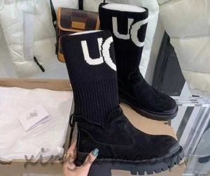 2023ss botas de nieve de moda para mujer suela gruesa tejido elástico costura calcetines cálidos botas de plataforma media Martin