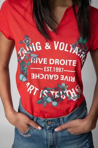 2023ss Zadig Voltaire Klassieke Brief Print Tees Bloem Borduren T-shirt U Hals Korte Mouw T-shirt Vrouwen Designer Tops Polo