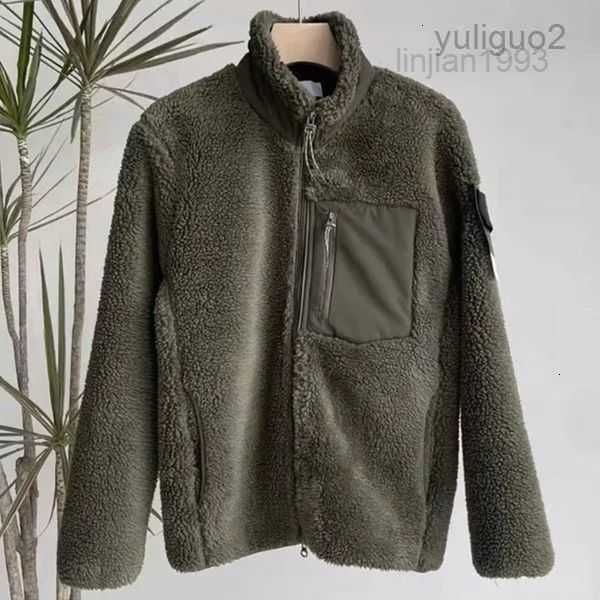 2023Stones Island Vestes Homme Veste Manteaux Hiver Épais Manches Longues Fermeture Éclair À Capuche Style Agneau Vêtements D'extérieur avec Epaulette Vêtements T57L