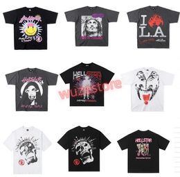 Été Hommes Femmes Hellstar T-shirt Rappeur Wash Gris Heavy Craft Unisexe À Manches Courtes Top High Street Mode Rétro T-shirt Pour Hommes Taille US S-XL RT4