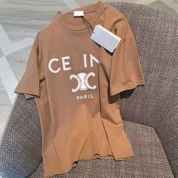 2023Summer Selin Letter Imprimé court t-shirt en vrac femme couple décontracté mode toute tendance simple à moitié manche