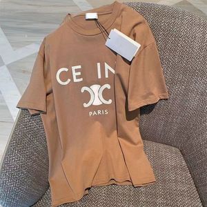 2023Summer Selin Letter Imprimé court t-shirt en vrac femme couple décontracté mode toute tendance simple demi-manche x20f