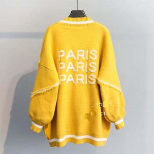 2023Sweater Lâche Mode Long Cardigan Lettre Imprimé Femmes Tricoté Épaissir Plus Taille Coréen Anglais Alphabet Manteau 201016