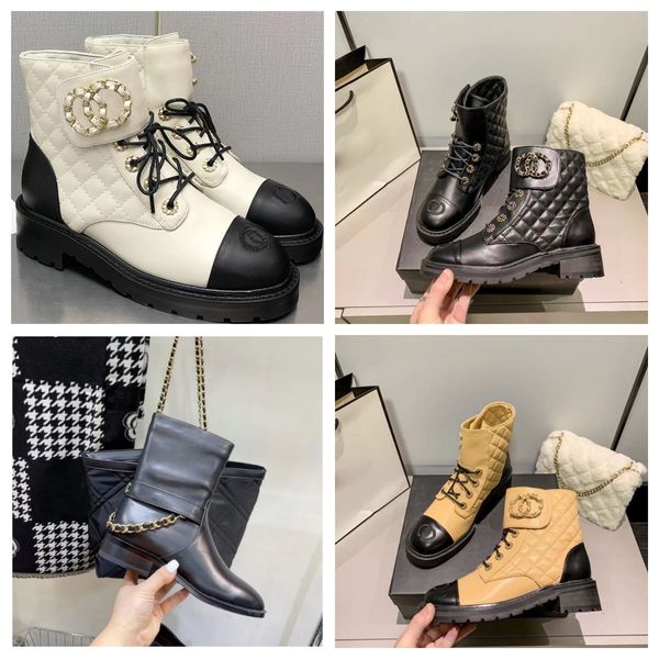 2023Botas de diseñador superior Botines rombos Cuero de encaje Botines con diamantes de imitación para mujer Botas cortas Botas de arena Botas Martin de tacón grueso elevado Botas para la nieve