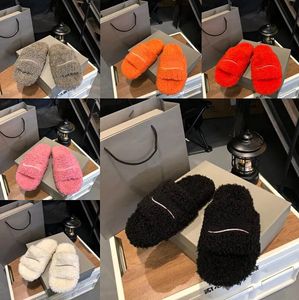 2023Top Kwaliteit Mode Ontwerper Luxe Dames Slippers Dames Winter Wol Slides Bont Fluffy Harige Warme letters Sandalen Comfortabele Fuzzy Girl Flip Flop Slipper