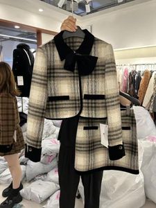 2023Robe deux pièces nouveau automne et hiver rétro manteau en tweed à carreaux à simple boutonnage + jupe courte taille haute ensemble deux pièces ensembles de jupe en laine pour femmes